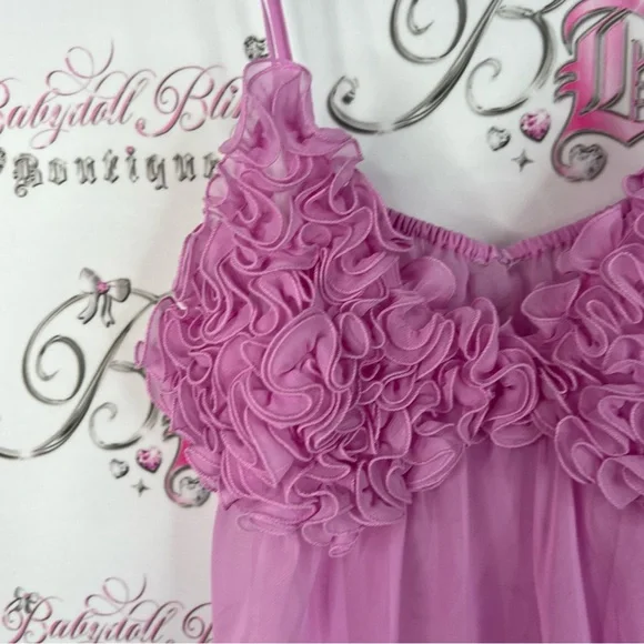 La senza babydoll mini dress top tank ruffles Pink Floral Sheer Babydoll Dress - Picture 4 of 10